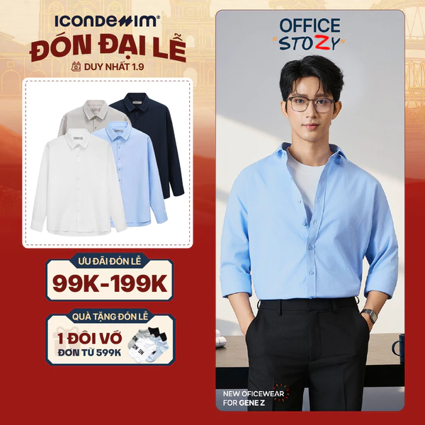 Áo Sơ Mi Nam ICONDENIM Tay Dài Workday Ease Form Relaxed SMID0363
