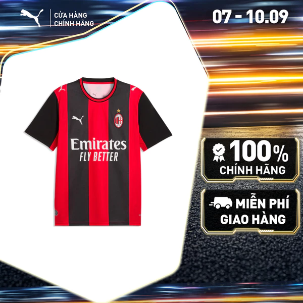 Áo Thun Thể Thao Đá Bóng PUMA Nam ACM Home Jersey Replica Black-For All Time Red Màu Đen