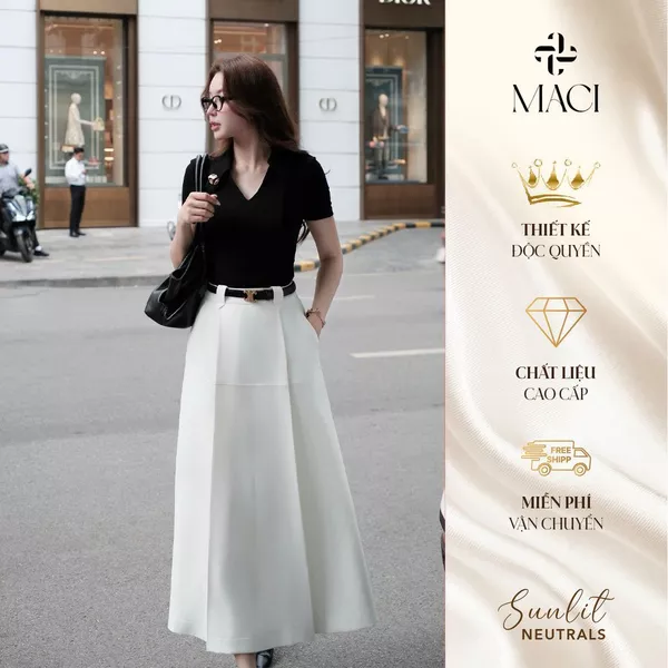 Chân Váy Midi Xoè A Xếp Li Bổ Thân Tôn Dáng Chất Chéo Mỹ MACI MCVCVTR0363 Thời Trang Nữ Thiết Kế