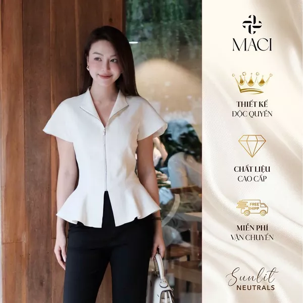 Áo Peplum Khoá Bạc Dáng Xoè Chất Chéo Hàn MACI MCAABTR0342 Thời Trang Nữ Thiết Kế Độc Quyền