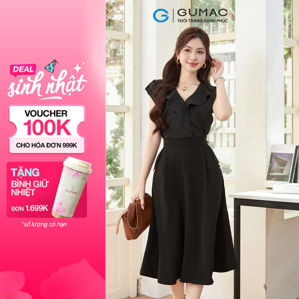 Chân váy nữ GUMAC xòe nắp túi  VF01072