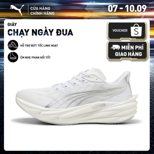 Giày Chạy Bộ PUMA Nữ Deviate NITRO 4 Wns White-Feather Gray Màu Trắng