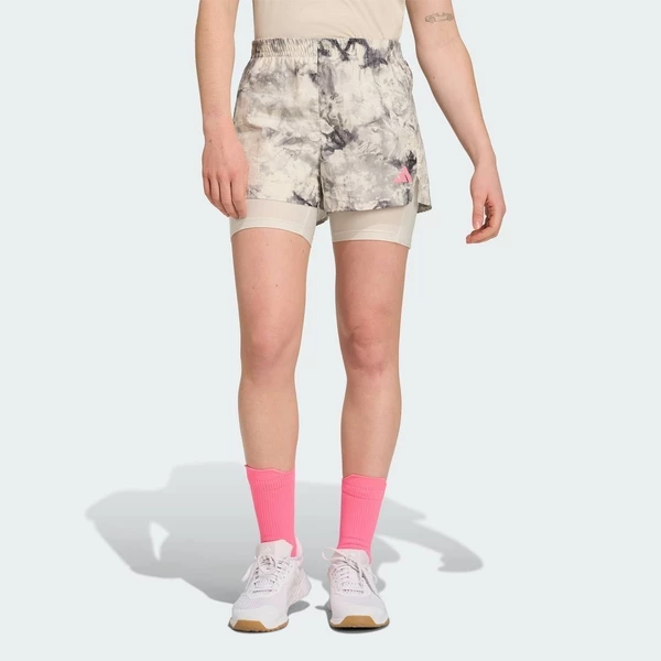 adidas Chạy Quần Short 2 trong 1 Own The Run họa tiết nhuộm phun Nữ Xám JN9669