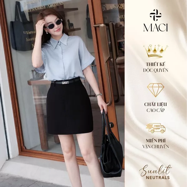 Chân Váy Ngắn Dáng A Basic Màu Đen Chất Chéo Hàn MACI MCVCVDE0353 Thời Trang Nữ Thiết Kế Độc Quyền