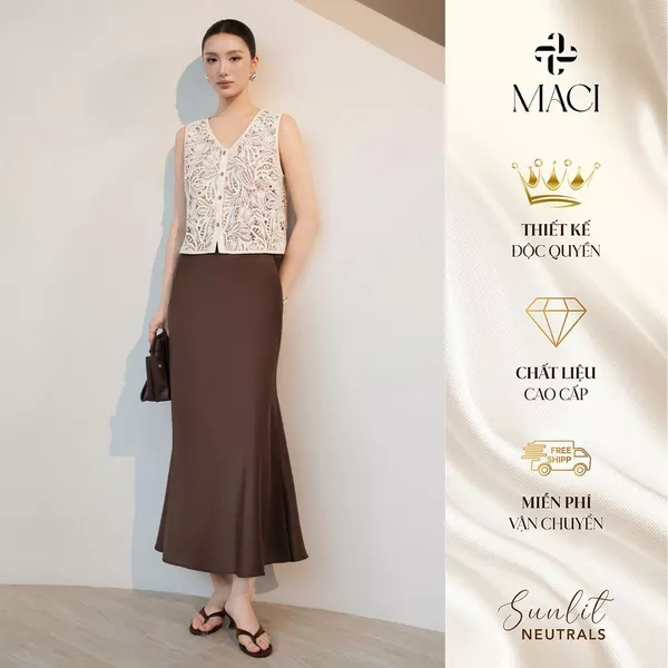 Chân Váy Lụa Queen Đuôi Cá Màu Nâu Choco MACI MCVCVNA0381 Thời Trang Nữ Thiết Kế Độc Quyền