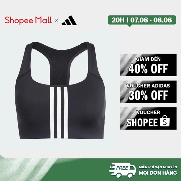 [Duy nhất 8.8 - VOUCHER 30%]adidas Gym & Training Áo Bra Training Medium Support 3 Stripes Nữ Đen IQ3369