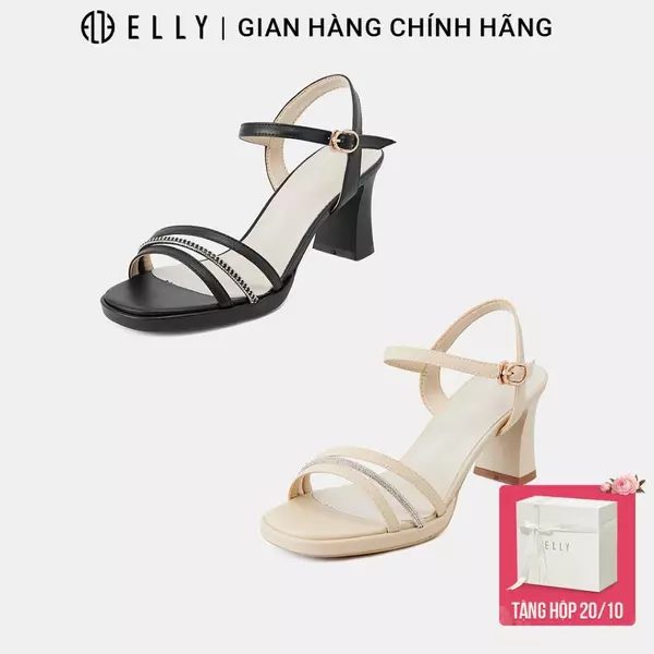 Giày sandal cao gót nữ ELLY EGM233 da microfiber gót 7cm quai giả đá cao cấp