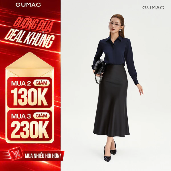 Chân Váy Lụa Nữ Đuôi Cá GUMAC 2 Lớp Dây Kéo Sườn Chất Lụa Mềm Mịn Sang Trọng LVG0415