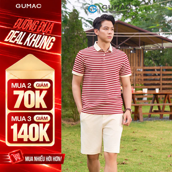 Áo Polo Nam GUMAC Áo Thun Nam Có Cổ Phom Suông Họa Tiết Kẻ Sọc Chất Thun Co Giãn PLNF01012