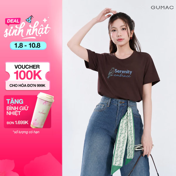 [VOUCHER 25%] Áo Thun Nữ Gmorning - GUMAC Form Rộng Hình Thêu Xù Chữ Nổi Thanh Lịch Thời Trang YATG08045