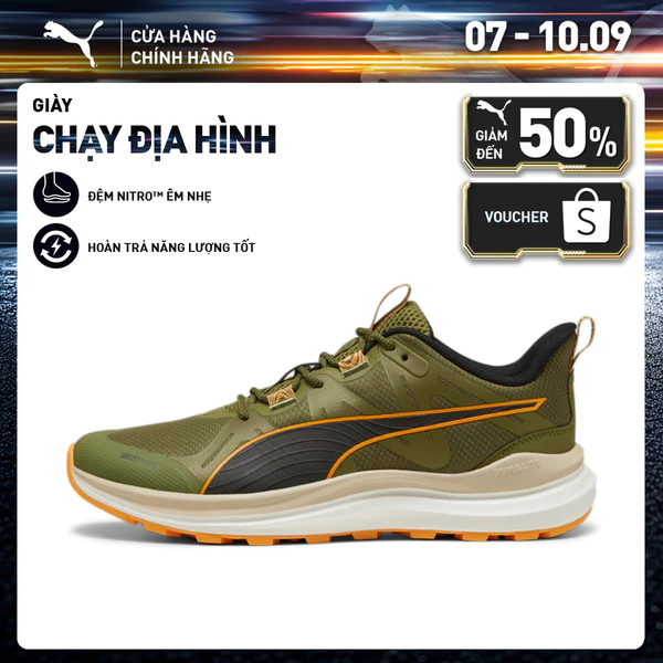 Giày Chạy Bộ PUMA Unisex Reflect Lite Trail Olive Green-Putty-Clementine Màu Xanh Lá