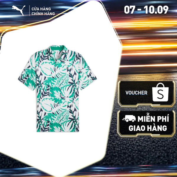 Áo Thun Thể Thao Golf PUMA Nam PTC PALM GLITCH POLO Sparkling Green-Fresh Mint Màu Xanh Lá