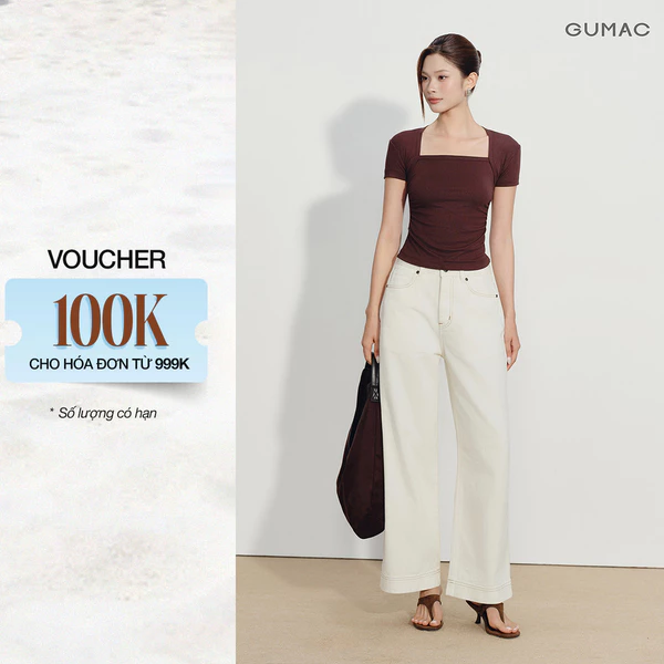 Quần Jean Nữ GUMAC Ống Suông Denim Diễu Chỉ Nổi Thanh Lịch Hiện Đại Phong Cách Hàn Quốc QJG08058