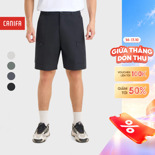 Quần short nam polyester CANIFA cạp chun ống suông có túi hộp 8BS26S025