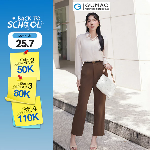 Quần Tây Nữ GUMAC Ống Đứng Lưng Cao Cạp Cao Chất Tuyết Mưa Tôn Dáng BQE00005