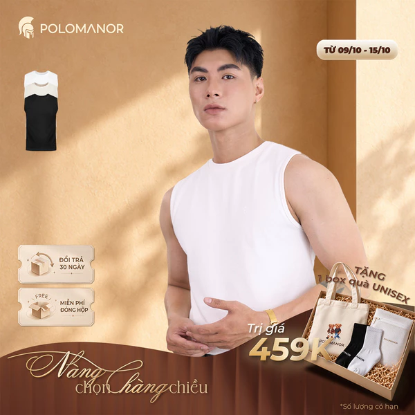 Áo thun nam TANKTOP, áo ba lỗ cotton thấm hút, tôn dáng đứng form - POLOMANOR