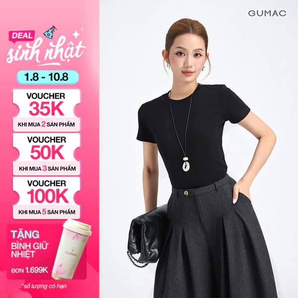 [NHẬP MÃ AFF30A GIẢM 45K] Áo Thun Nữ Baby Tee GUMAC Áo Phông Nữ Form Ôm Cổ Tròn Chất Thun Gân Co Giãn Tôn Dáng LATE0602