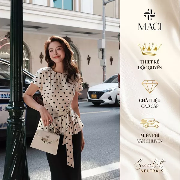 Áo Peplum Hoạ Tiết Chấm Bi Thiết Kế Thắt Nơ Đũi Tằm Thoáng Mát MACI MCASMTR0184 Thời Trang Nữ Thiết Kế Độc Quyền