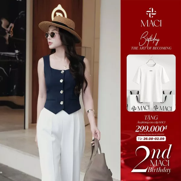 Áo Gile Xanh Than Khuy Titan Chất Chéo Hàn Cao Cấp MACI MCAGLXD0185 Thời Trang Nữ Thiết Kế Độc Quyền