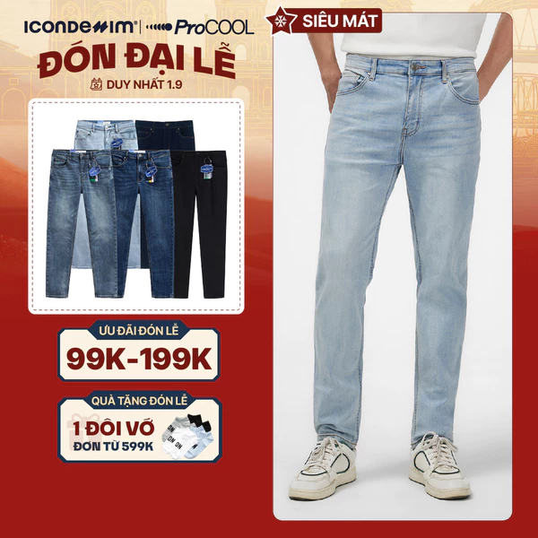 Quần jeans nam PROCOOL ICONDENIM, quần bò form slimfit ôm vừa vặn, công nghệ vải Coolmax mát lạnh, mềm mịn, thoải mái
