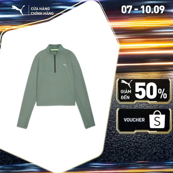 Áo Thun Chạy Bộ PUMA Nữ RUN CLOUDSPUN 1/4 ZIP W Eucalyptus Màu Xanh Lá