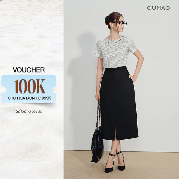 [VOUCHER 22%] Chân Váy Midi Nữ GUMAC Dáng Suông Lưng Rời Xẻ Trước Có Túi Sườn Tôn Dáng LVG07072