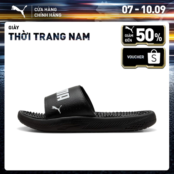 Dép Quai Ngang PUMA Nam Softride Slide Massage Black- White Màu Đen