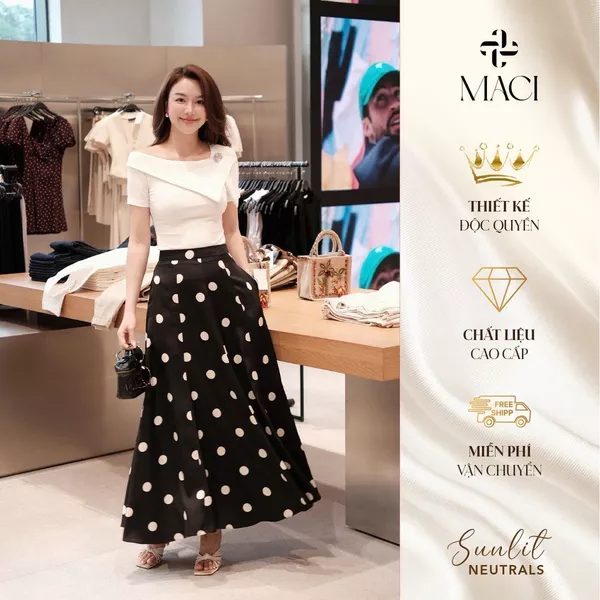 Chân Váy Xoè Chấm Bi To Chất Liệu Lụa Hàn MACI MCVCVDE0322 Thời Trang Nữ Thiết Kế