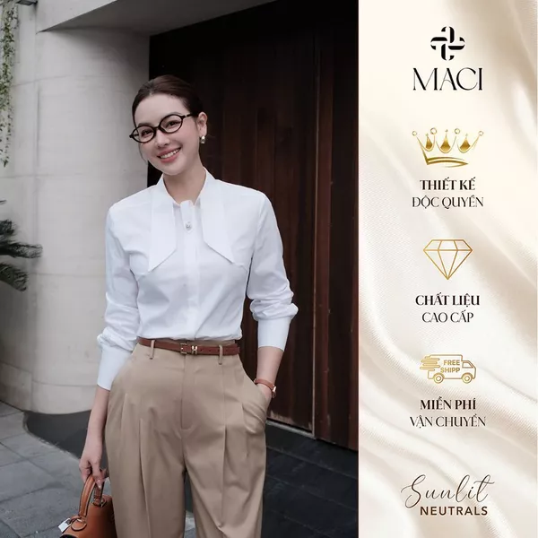 Áo Sơ Mi Trắng Chất Thô Hàn Cổ Lá Cách Điệu MACI MCASMTR0280 Thời Trang Nữ Thiết Kế Độc Quyền