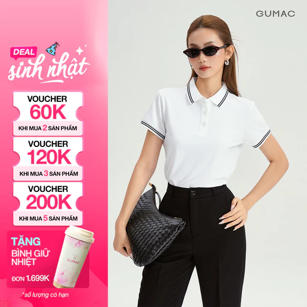 Áo Polo Nữ GUMAC Áo Thun Cá Sấu Cổ Phối Viền Co Giãn Thanh Lịch Công Sở, Thể Thao LPLE0917