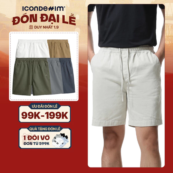 Quần Short Kaki Nam Lưng Thun ICONDENIM Fabric Thoáng Mát Trẻ Trung QSID0137