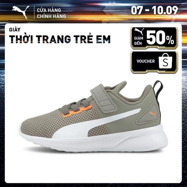 Giày Thời Trang Trẻ Em PUMA Unisex Flyer Runner V PS White-Steeple Gray-Vibrant Orange Màu Trắng