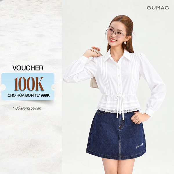Áo Kiểu Nữ GUMAC - Gmorning Tay Dài Cổ Sơ Mi Xếp Ly Dọc Thân Phối Rút Eo 1 Lớp Cửa Tay Cài Nút YAG10161