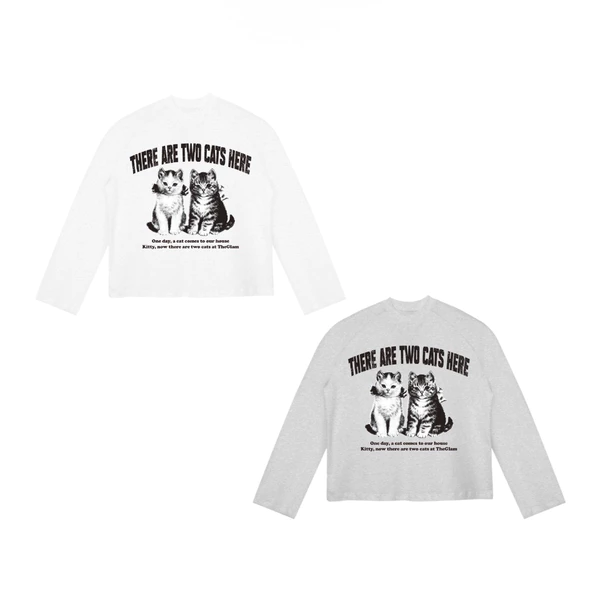 TheGlam CHÍNH HÃNG - Áo Thun Tay Dài “TWO CATS” Raglan Unisex - Màu Trắng/Xám tiêu - TS04-18