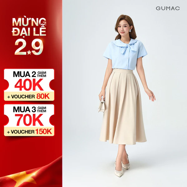 [MUA 2 GIẢM 120K] Chân Váy Xếp Ly Dáng Dài GUMAC Chân Váy A Lưng Cao Có Túi Vải Cotton Lạnh Cao Cấp LVE1001