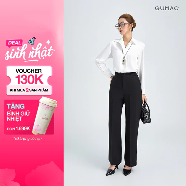 Quần Tây Nữ GUMAC Ống Rộng Form Cơ Bản Lưng Có Con Đỉa Tôn Dáng Hiện Đại LQG0110 - LQG0412 