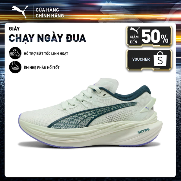 Giày Chạy Bộ PUMA Nữ Deviate NITRO 3 Wns Sage Frost-Green Terrain Màu Xanh Lá