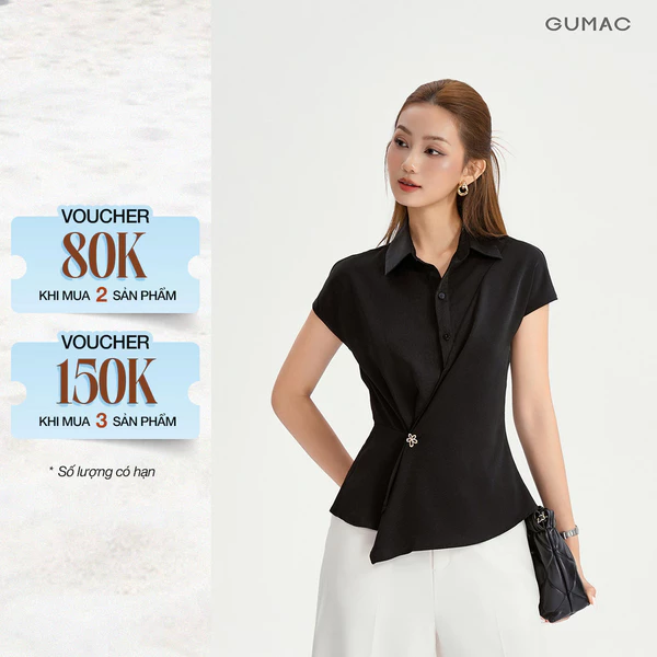 Áo Kiểu Nữ GUMAC Áo Sơ Mi Công Sở Peplum Vạt Đắp Tay Liền Chất Lụa Sang Trọng LAF1104