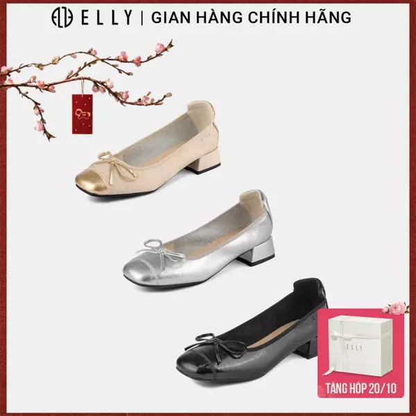 Giày búp bê nữ ELLY EGM221 da microfiber gót 3cm thanh lịch cao cấp