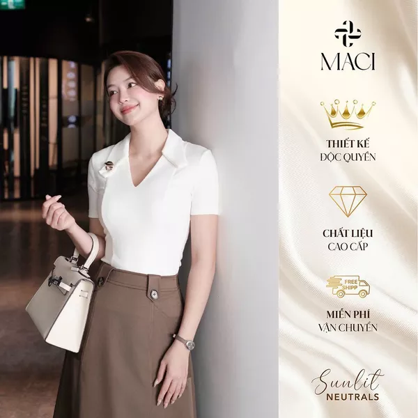 Áo Thun Tăm Hàn Đen - Trắng Cổ Nhạn Bổ Thân Tôn Dáng Kèm Khuy Trang Trí MACI MCAATDE0326