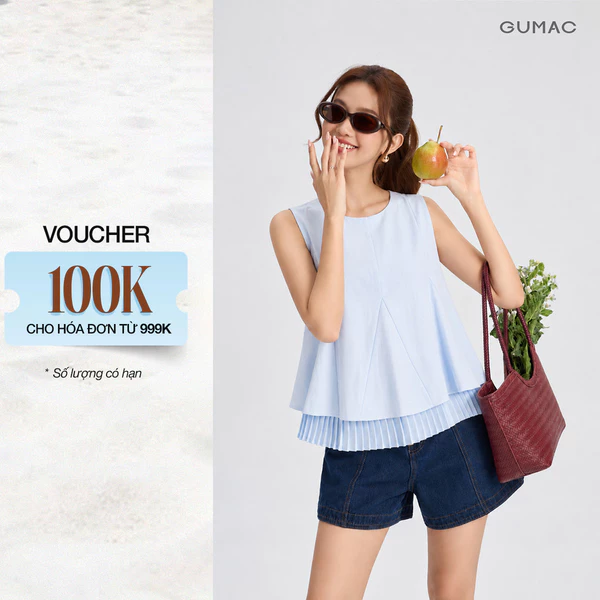 Áo Kiểu Nữ GUMAC - Gmorning Không Tay Cổ Tròn Form Suông Xòe Lai Xếp Ly YAG09146