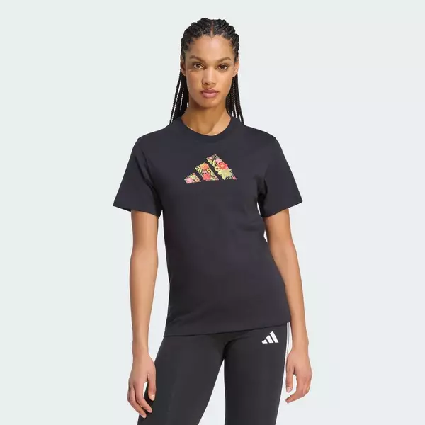 adidas Phong cách sống ÁO THUN DÁNG CHUẨN GRAPHIC HOA Nữ Đen KT2766