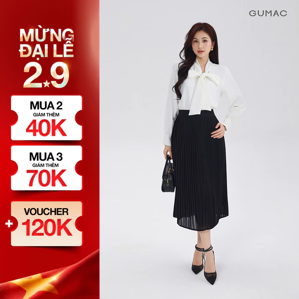 Chân Váy Nữ GUMAC Form A Dập Ly Chất Liệu Chiffon Thoáng Mát Cao Cấp LVF0821