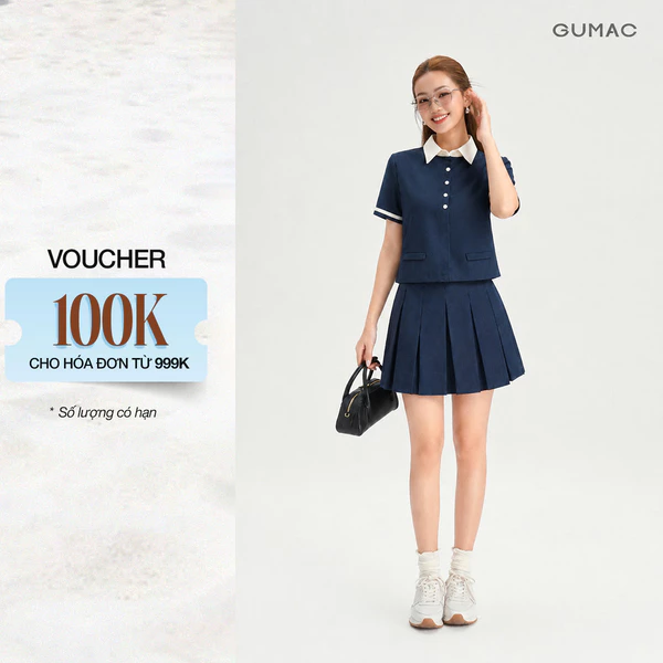 [VOUCHER 22%] Set lẻ Áo Kiểu Nữ GUMAC Form Lửng LAG05064 - Chân Váy Xếp Ly Nữ GUMAC Form A Hiện Đại Năng Động LVG05063