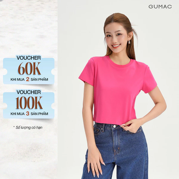 Áo Thun Nữ GUMAC Áo Phông Suông Lửng Trơn Cơ Bản Basic Cotton Mềm Mịn Thoáng Mát LATG06097