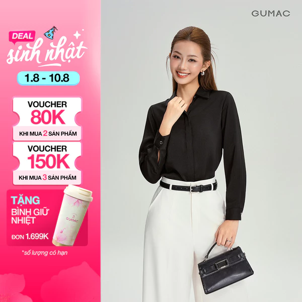 [NHẬP MÃ AFF3A5 GIẢM 60K] Áo Sơ Mi Nữ Tay Dài GUMAC Áo Kiểu Công Sở Lụa Trơn Basic Cơ Bản Nẹp Đôi Giấu Nút BAE00003