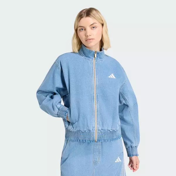 adidas Phong cách sống ÁO KHOÁC DENIM BẠC MÀU DÁNG RỘNG STADIUM Nữ Màu xanh da trời KV0625
