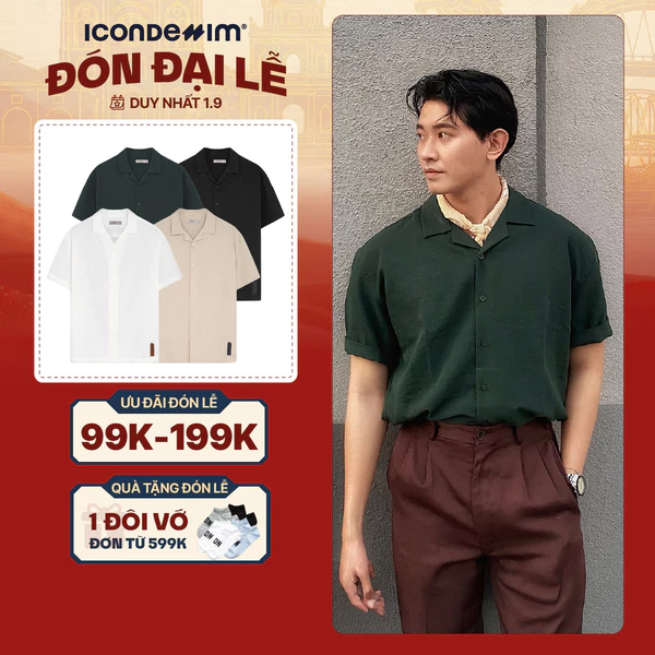 Áo Sơ Mi Linen Nam ICONDENIM Tay Ngắn Cuban CigarCraft Form Relaxed SMID0194