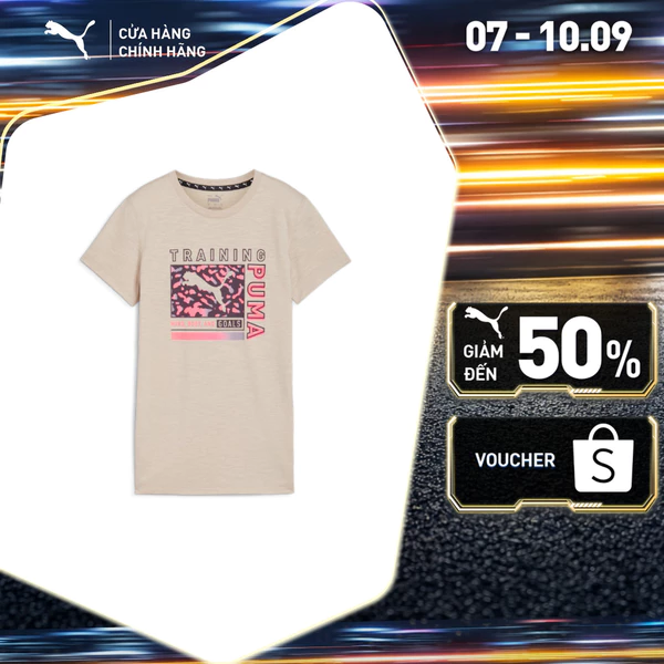 Áo Thun Tập Luyện PUMA Nữ Women Train Fav AOP Tee Desert Dust Màu Be