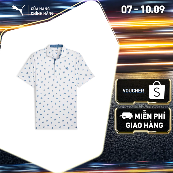 Áo Thun Thể Thao Golf PUMA Nam Pure Love Birdies Polo White Glow-Blue Horizon Màu Trắng